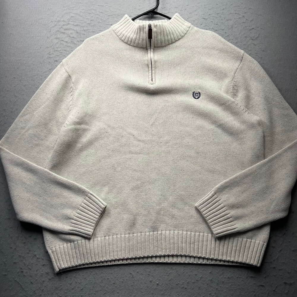 Chaps Mens XXL Quarter Zip Sweater Cream Cotton‎ Knit Mock Neck Pullover 1979